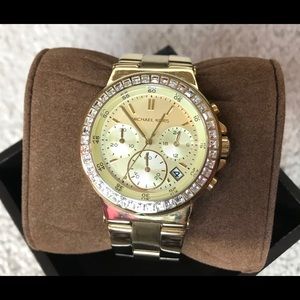 Michael Kors gold watch with baguettes